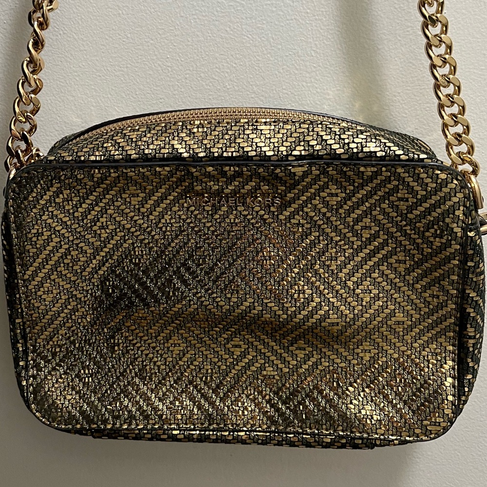 Michael Kors ginny metallic gold camera bag